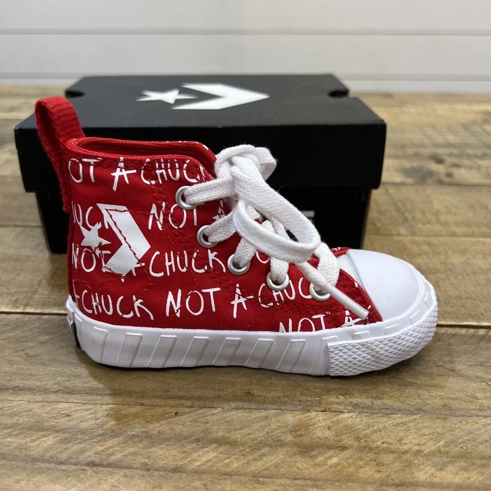 CONVERSE High Top Not A Chuck Red/White Canvas  A05339F Size 5 Infant